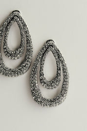Brinco Orgânico Duplo de Strass Prateado