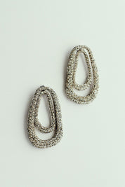 Brinco Oval Duo Orgânico com Strass Prateado