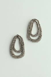 Brinco Oval Duo Orgânico com Strass Prateado
