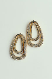 Brinco Oval Duo Orgânico com Strass Dourado