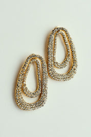 Brinco Oval Duo Orgânico com Strass Dourado
