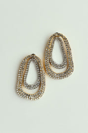 Brinco Oval Duo Orgânico com Strass Dourado