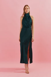 Vestido Midi com Gola Degage e Fenda Frontal - Estela Bandeira