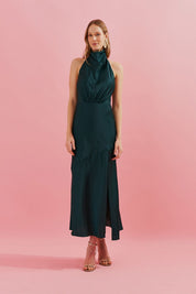 Vestido Midi com Gola Degage e Fenda Frontal - Estela Bandeira
