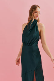Vestido Midi com Gola Degage e Fenda Frontal - Estela Bandeira