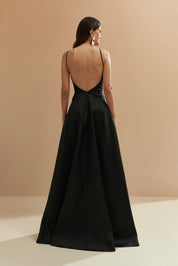 Vestido Longo com Decote V e Alça Fina - Atlanta Preto