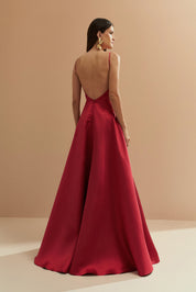 Vestido Longo com Decote V e Alça Fina - Atlanta Vermelho