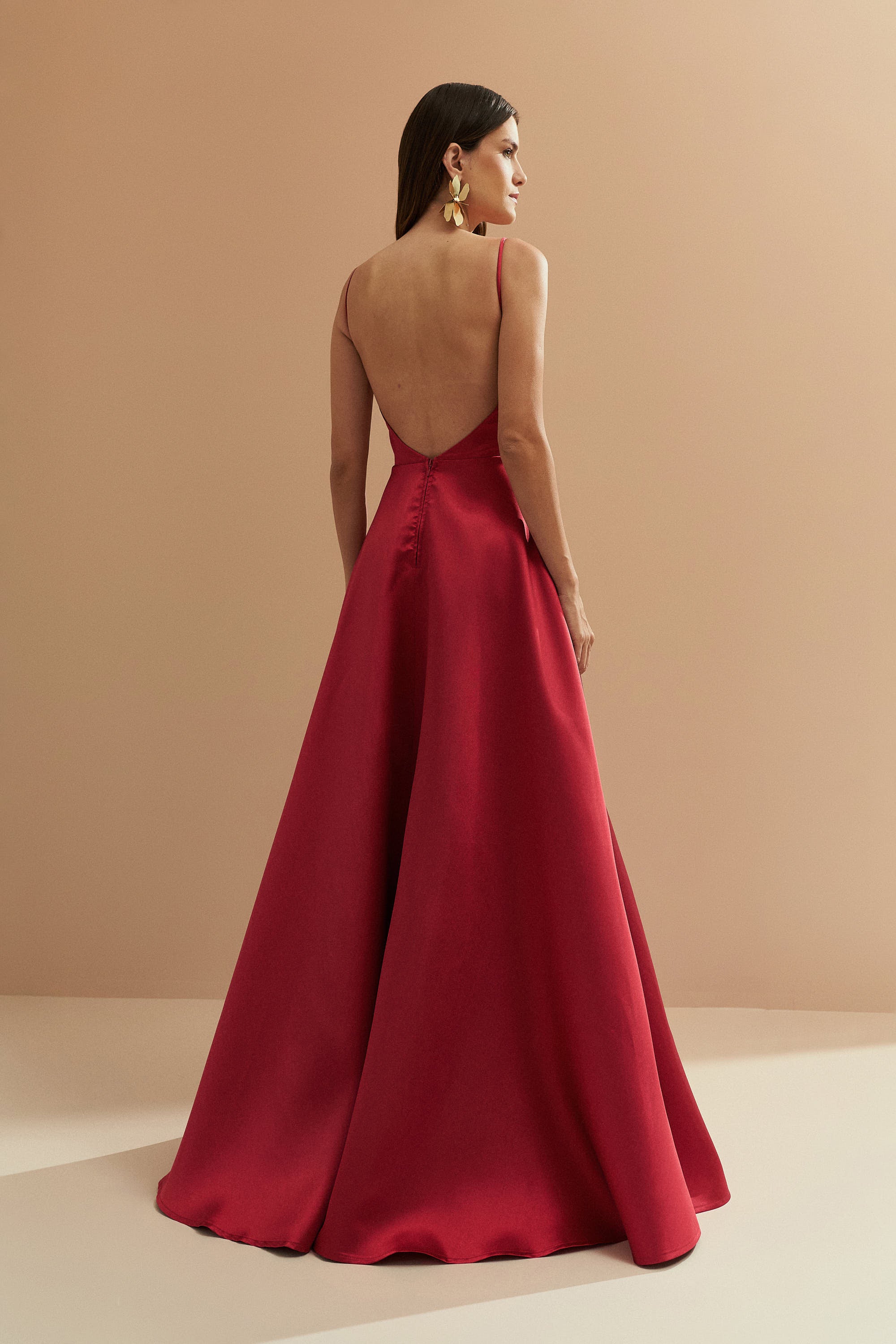 Vestido Longo com Decote V e Alça Fina - Atlanta Vermelho