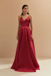 Vestido Longo com Decote V e Alça Fina - Atlanta Vermelho