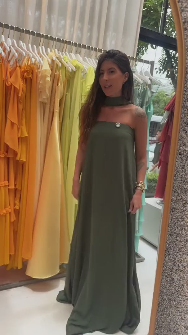 Vestido Longo Sem Alça com Echarpe - Mumbai Oliva