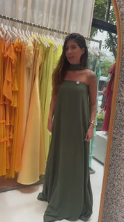 Vestido Longo Sem Alça com Echarpe - Mumbai Oliva