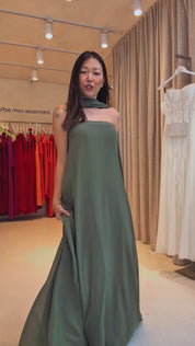 Vestido Longo Sem Alça com Echarpe - Mumbai Oliva