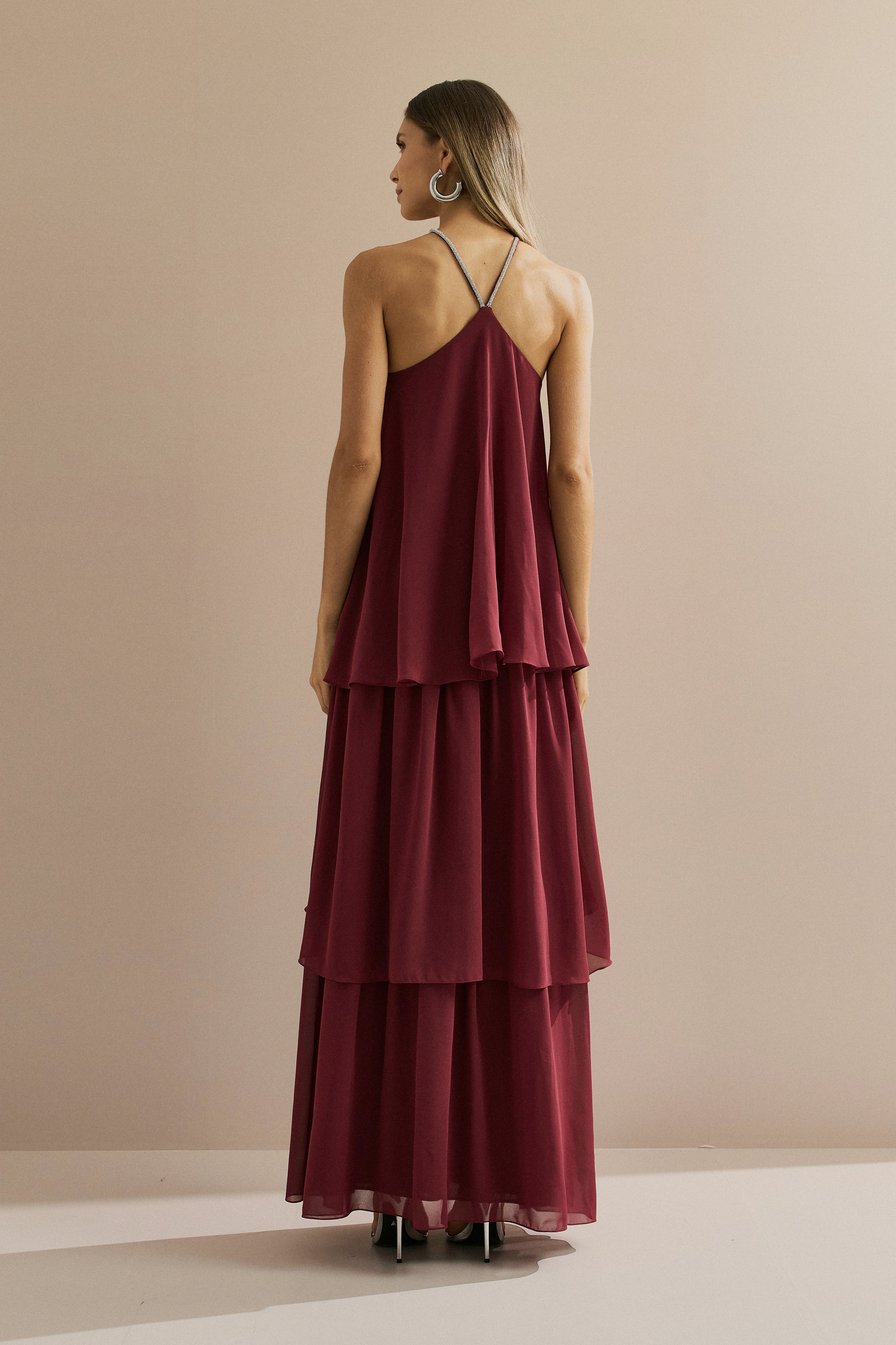 Vestido de Festa Longo em Camadas - Barcelona Marsala