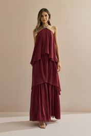 Vestido de Festa Longo em Camadas - Barcelona Marsala