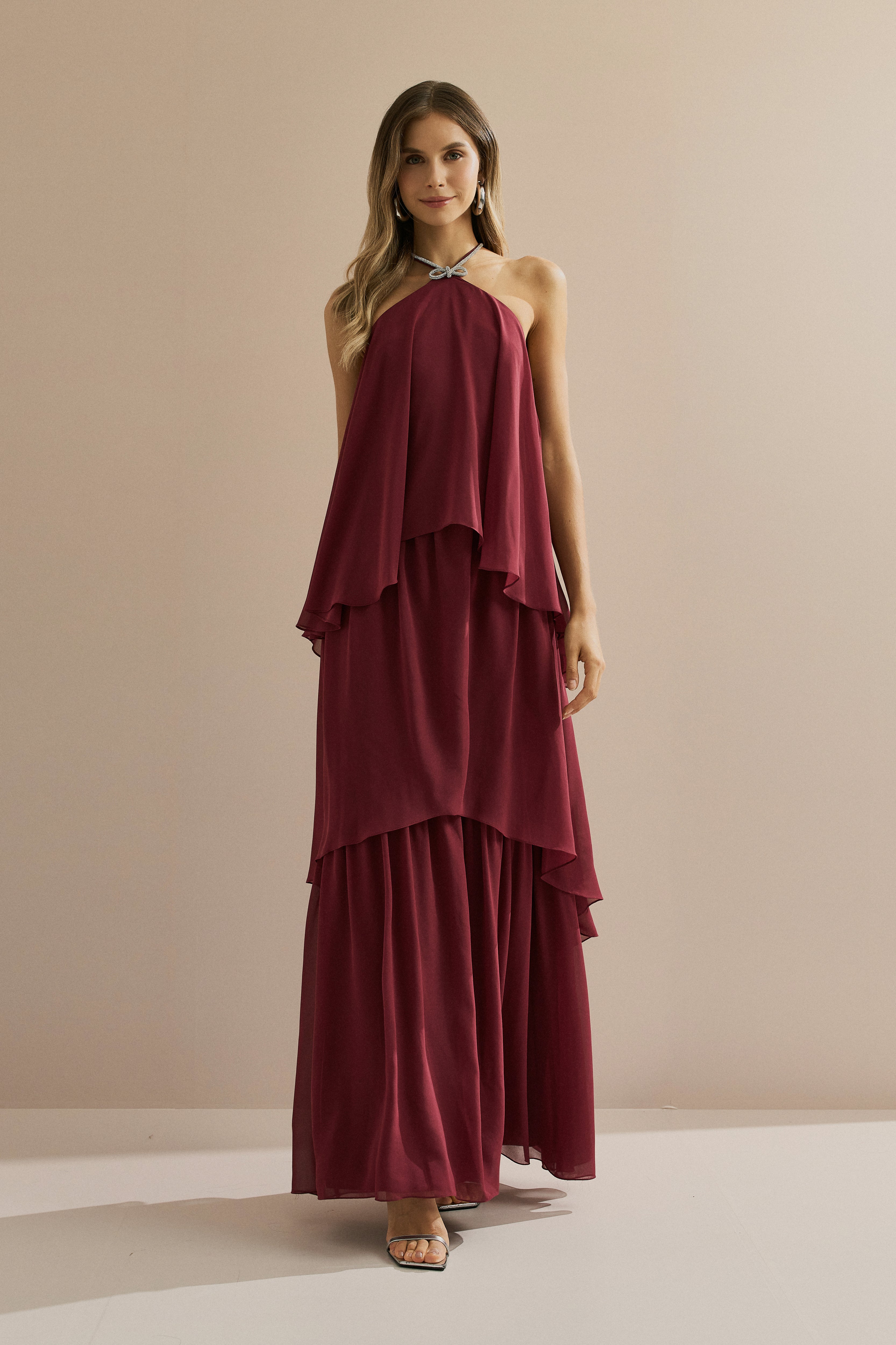 Vestido de Festa Longo em Camadas - Barcelona Marsala