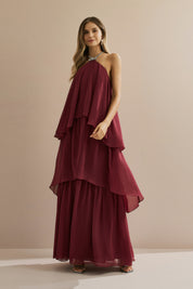 Vestido de Festa Longo em Camadas - Barcelona Marsala