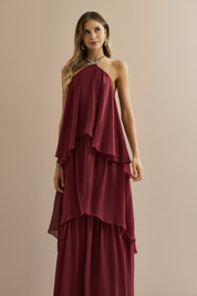 Vestido de Festa Longo em Camadas - Barcelona Marsala
