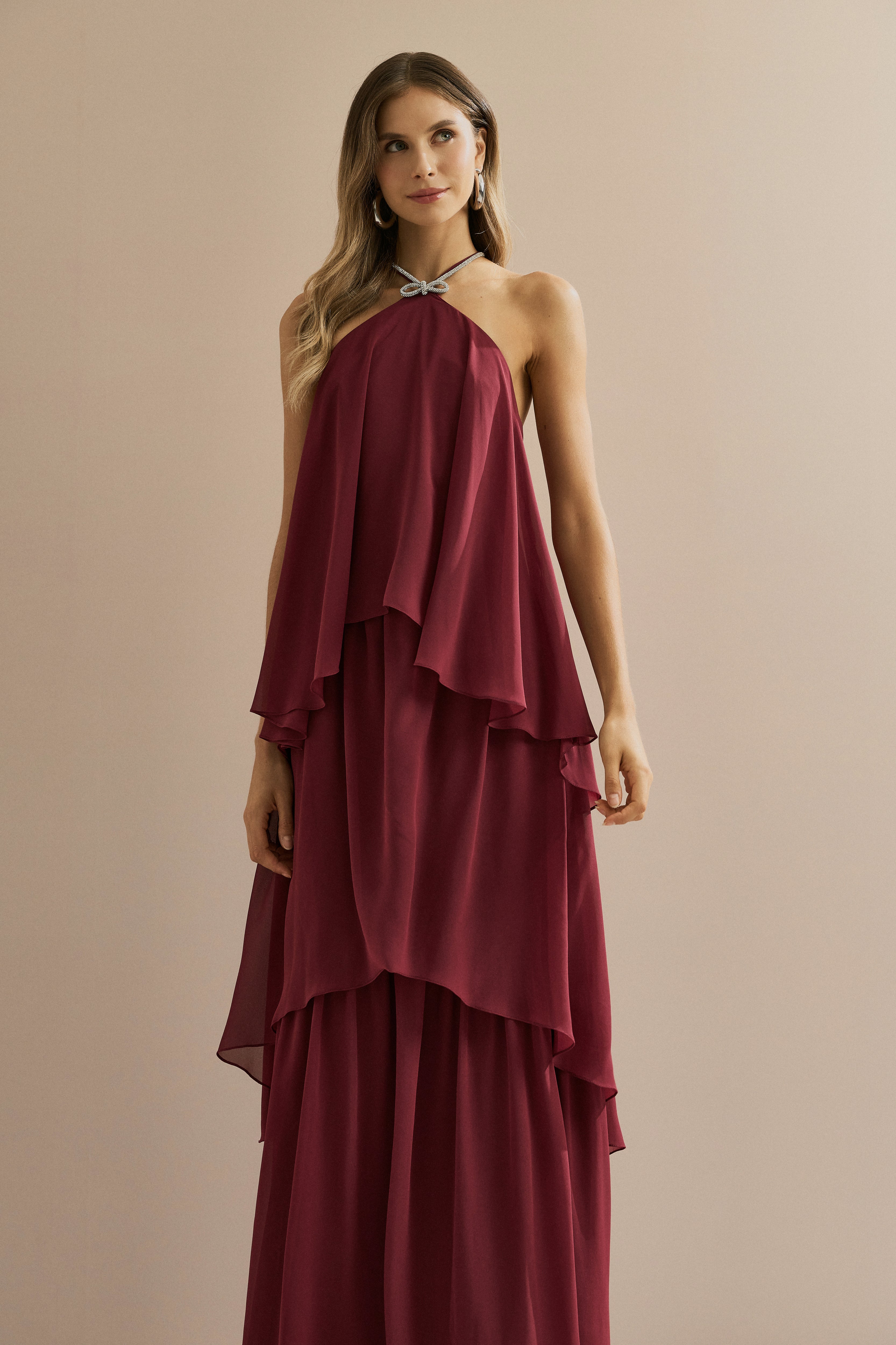 Vestido de Festa Longo em Camadas - Barcelona Marsala