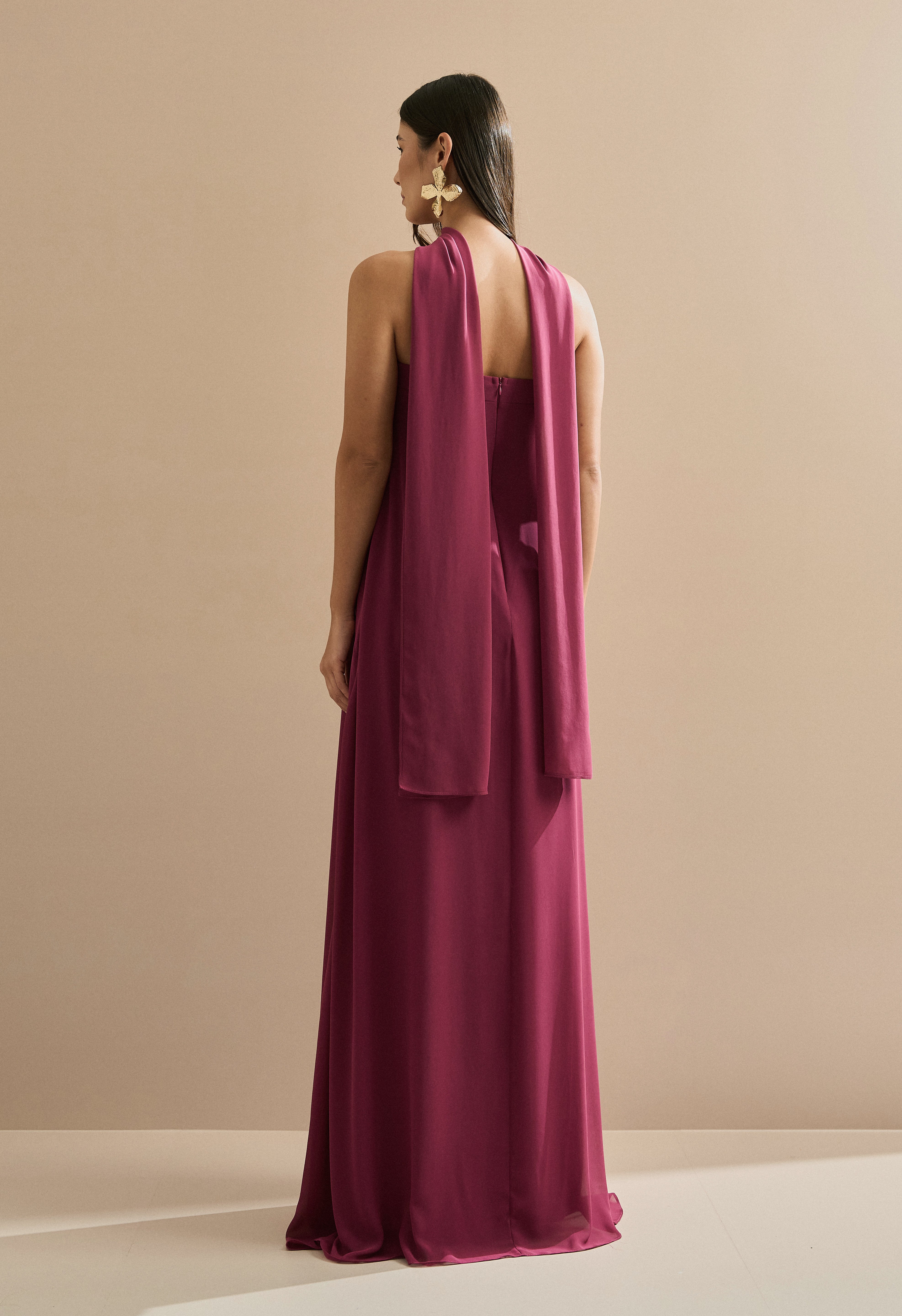 Vestido Longo Sem Alça com Echarpe - Mumbai Fúcsia