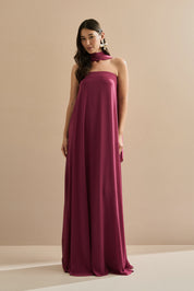 Vestido Longo Sem Alça com Echarpe - Mumbai Fúcsia