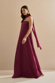 Vestido Longo Sem Alça com Echarpe - Mumbai Fúcsia
