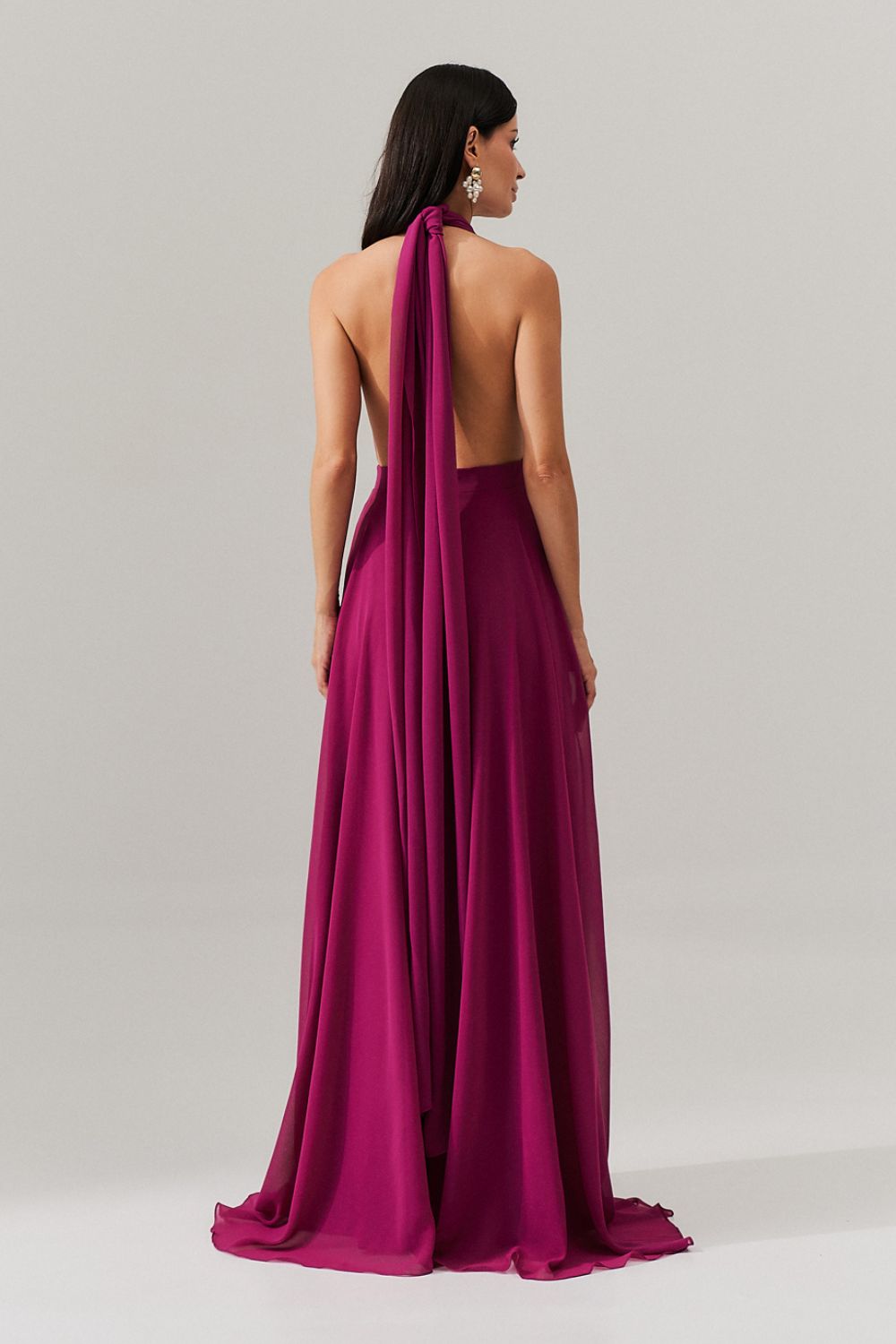 Vestido de Festa Longo de Chiffon com Fenda Lateral - Mil Formas Fúcsia