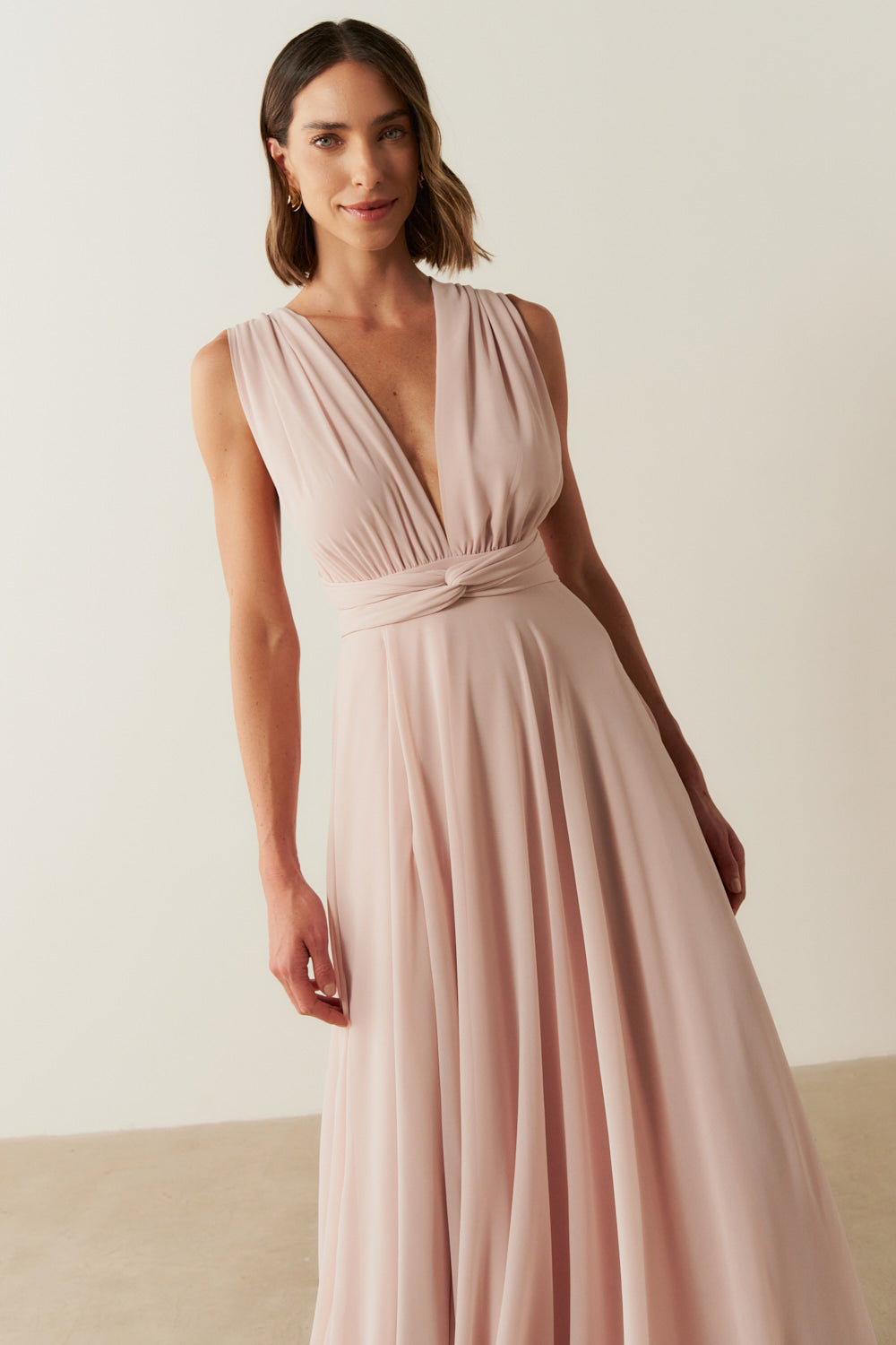 Vestido de Festa Longo de Chiffon e Fenda Lateral - Mil Formas Rosa