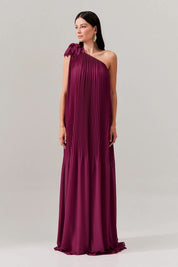 Vestido de Festa Longo e Plissado com Decote Ombro Único - Paris Fucsia