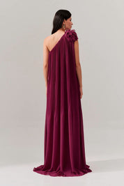 Vestido de Festa Longo e Plissado com Decote Ombro Único - Paris Fucsia
