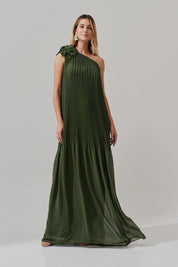 Vestido de Festa Longo e Plissado com Decote Ombro Único - Paris Oliva