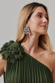 Vestido de Festa Longo e Plissado com Decote Ombro Único - Paris Oliva