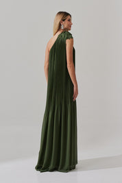 Vestido de Festa Longo e Plissado com Decote Ombro Único - Paris Oliva