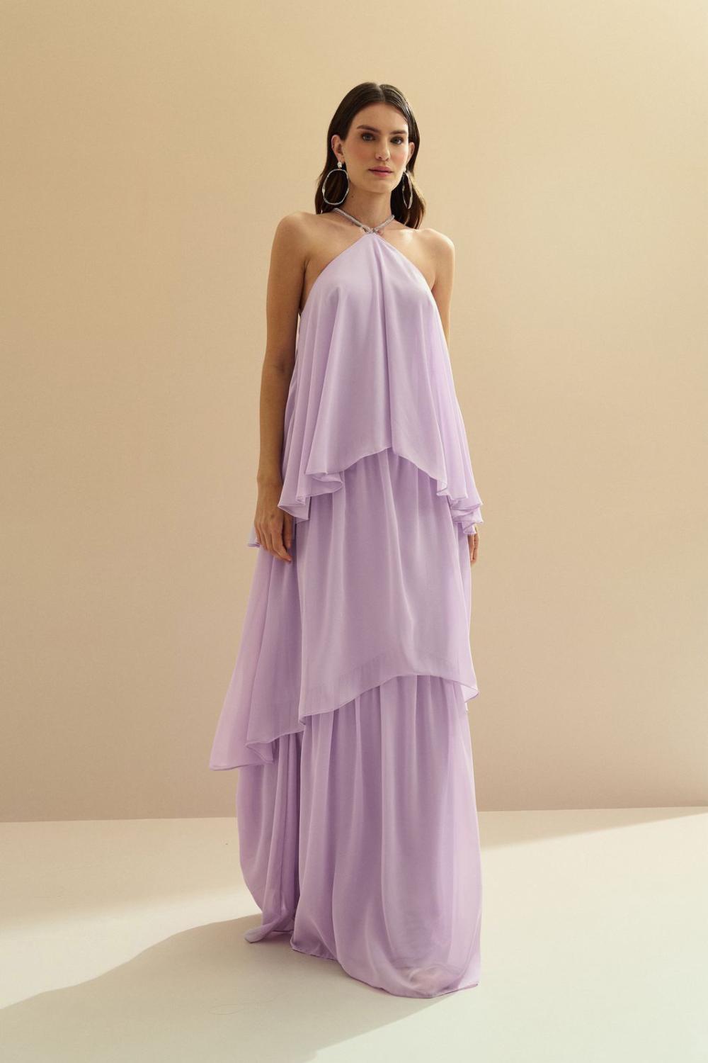 Vestido de Festa Longo em Camadas - Barcelona Lilás | Lavanda