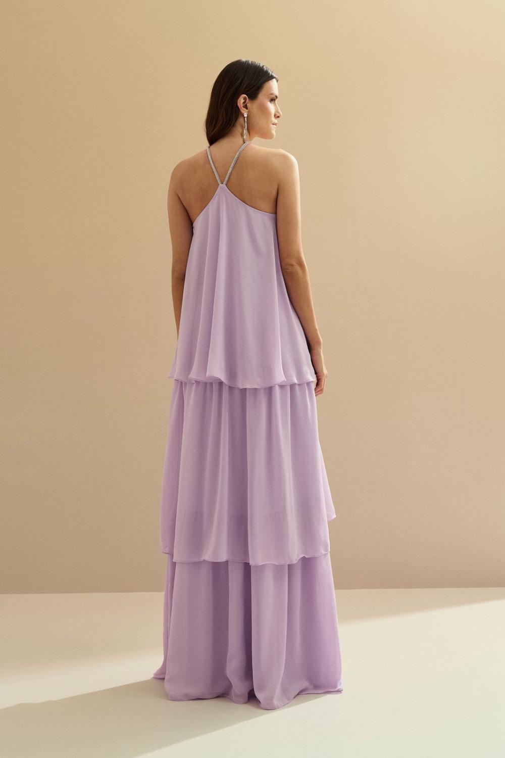 Vestido de Festa Longo em Camadas - Barcelona Lilás | Lavanda
