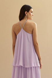 Vestido de Festa Longo em Camadas - Barcelona Lilás | Lavanda
