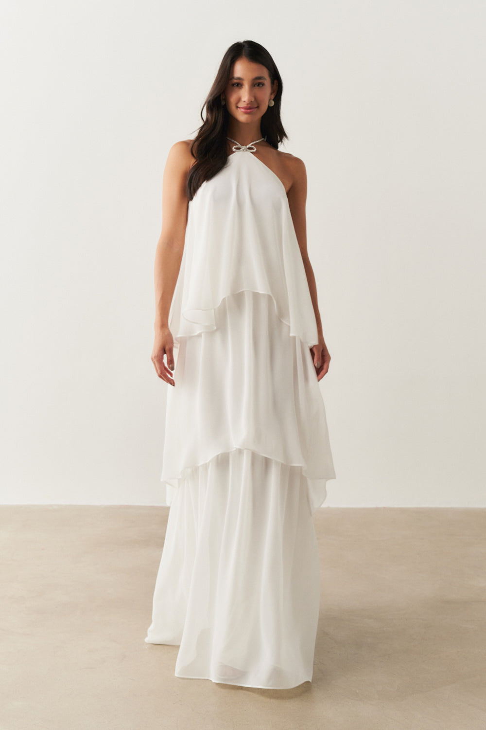 Vestido de Festa Longo em Camadas - Barcelona Off White