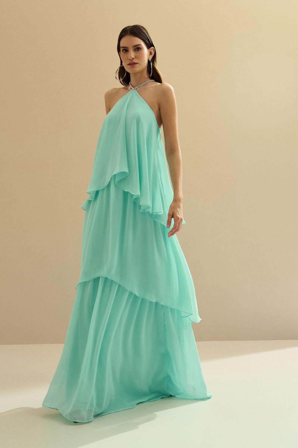 Vestido de Festa Longo em Camadas - Barcelona Tiffany