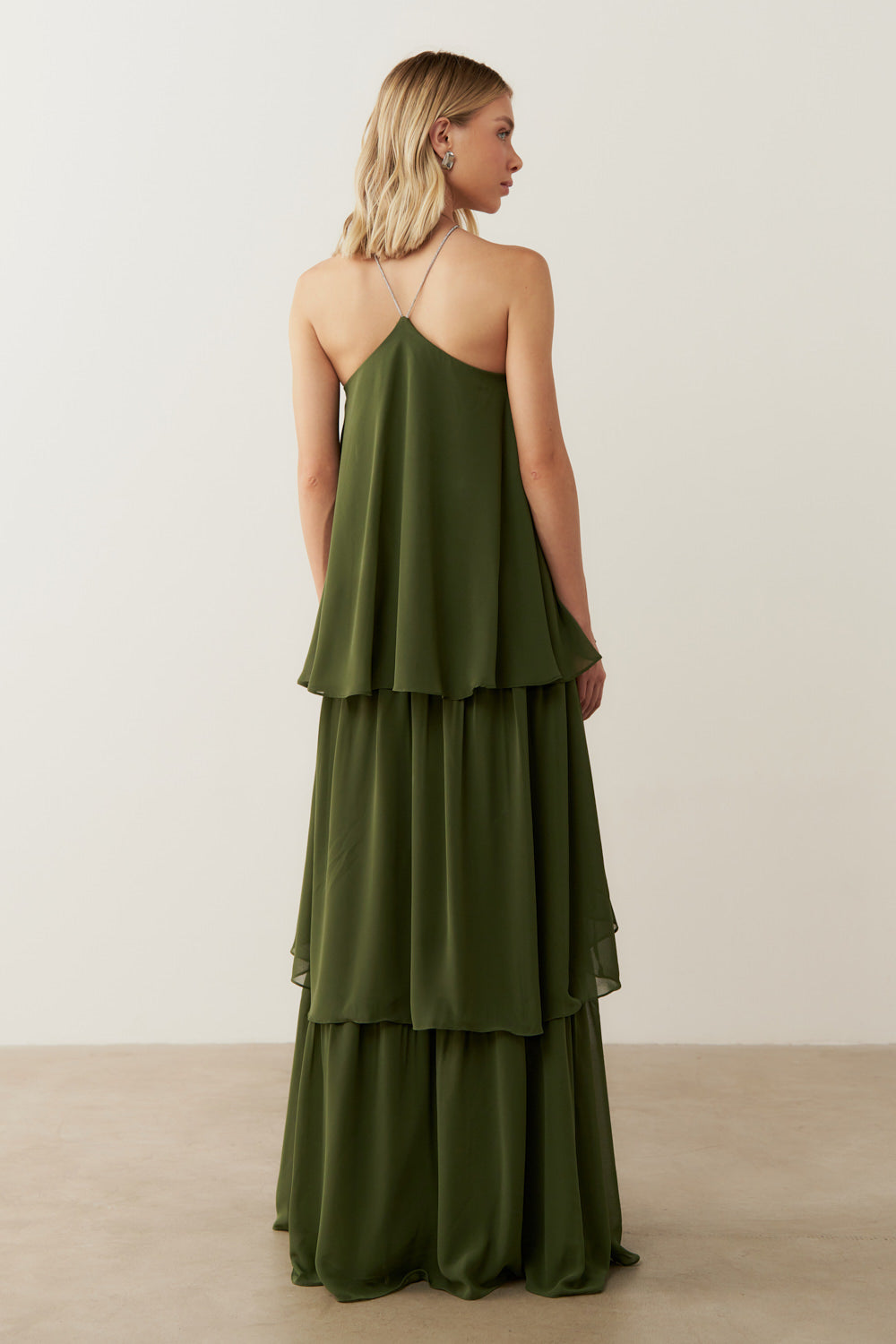 Vestido de Festa Longo em Camadas - Barcelona Verde Oliva