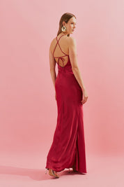 Vestido Long Midi com Decote Triangular e Pregas - Brisa Canela