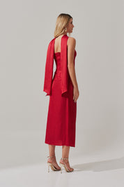 Vestido Long Midi com Pregas e Fenda lateral e Echarpe - Dhaka Vermelho