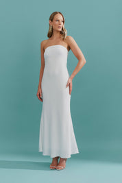 Vestido Long Midi e Detalhe com Fechamento em Botão - Mezzana Off White