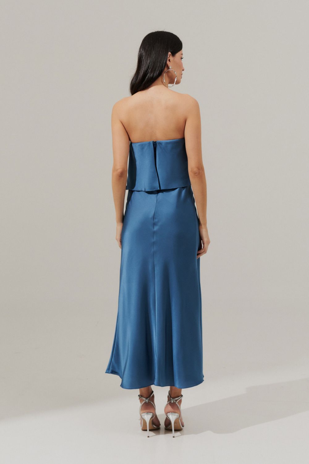 Vestido Long Midi Slip Dress com Alça Removível - Cartagena Azul Jeans