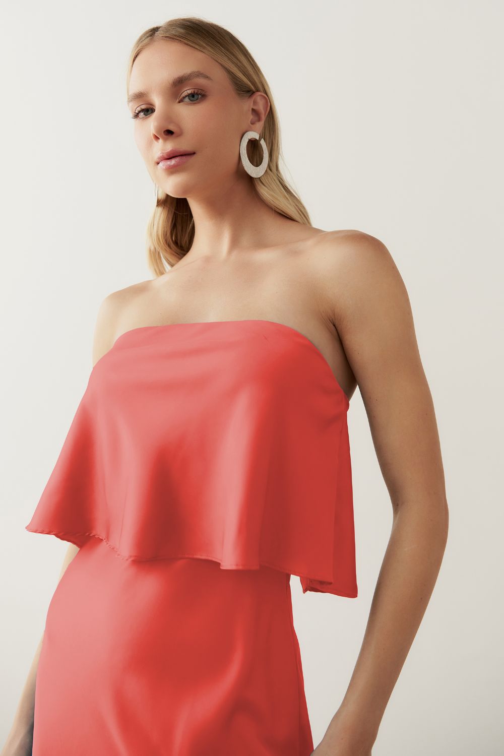 Vestido Long Midi Slip Dress com Alça Removível - Cartagena Coral
