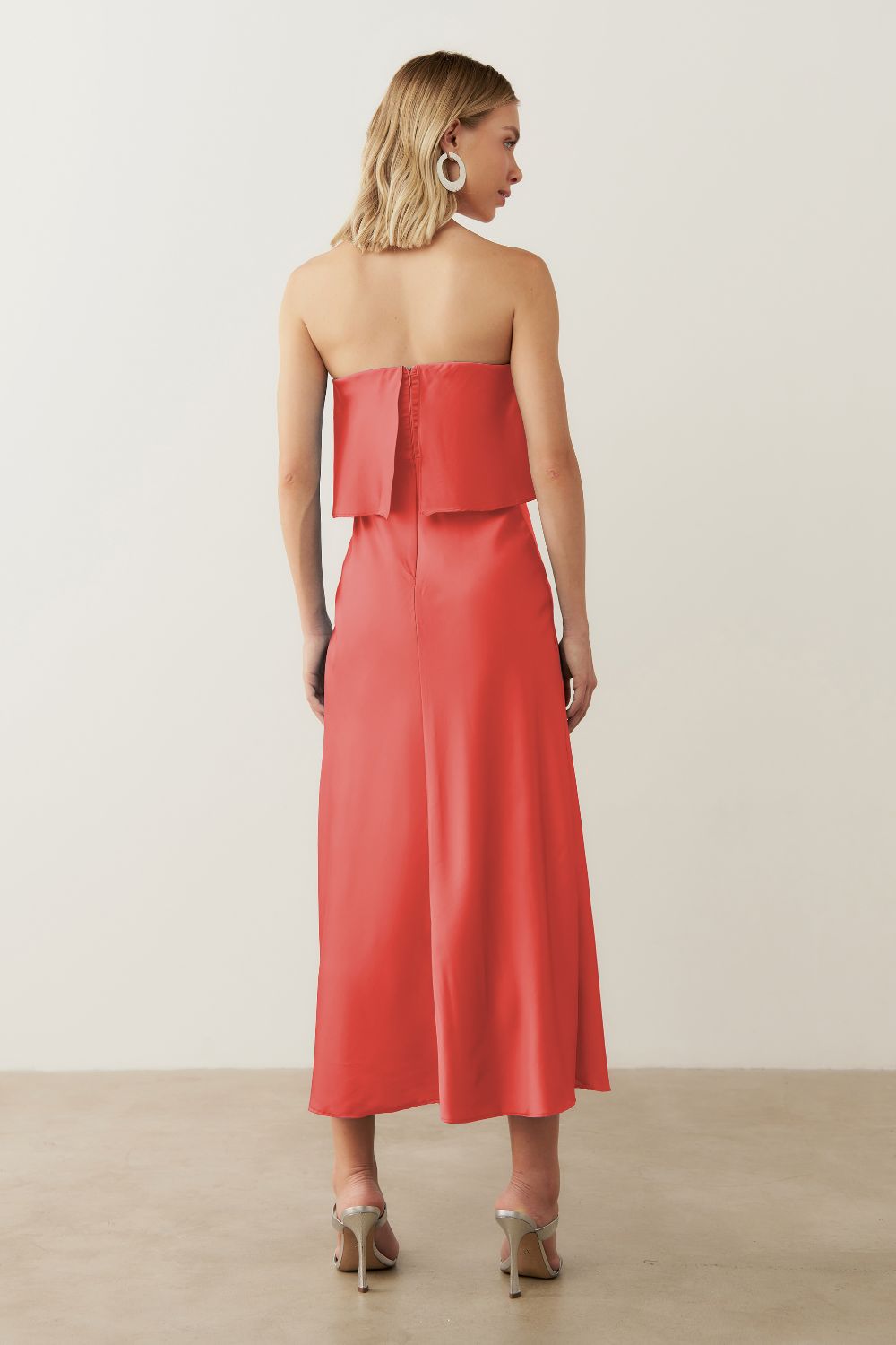 Vestido Long Midi Slip Dress com Alça Removível - Cartagena Coral