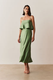 Vestido Long Midi Slip Dress com Alça Removível - Cartagena Oliva