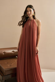 Vestido Longo com Alça Fina Ajustável - Adélia Terracota