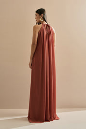 Vestido Longo com Alça Fina Ajustável - Adélia Terracota