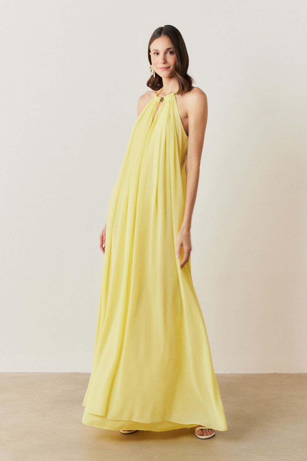 Vestido Longo com Alça Fina Ajustável - Adélia Amarelo