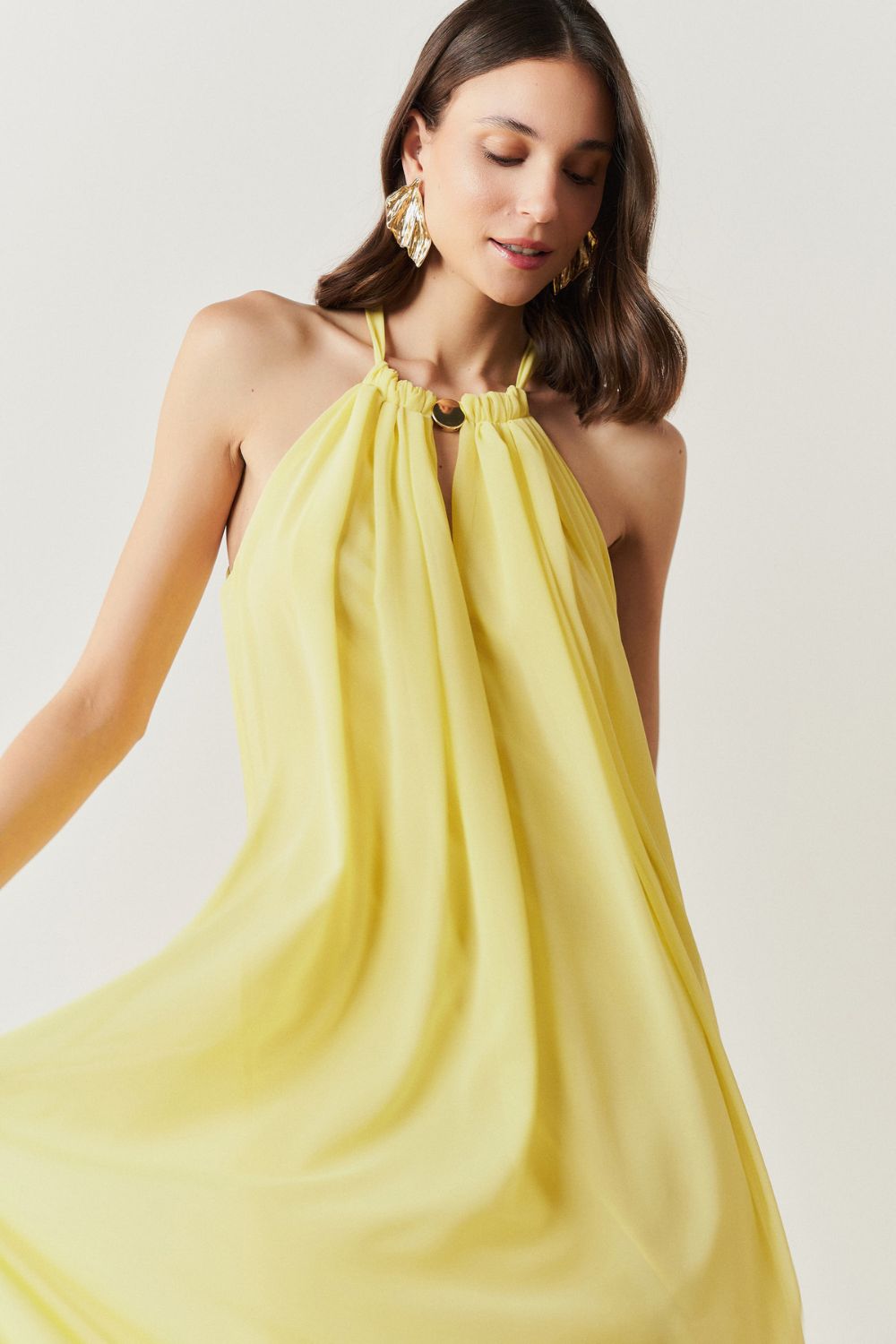Vestido Longo com Alça Fina Ajustável - Adélia Amarelo