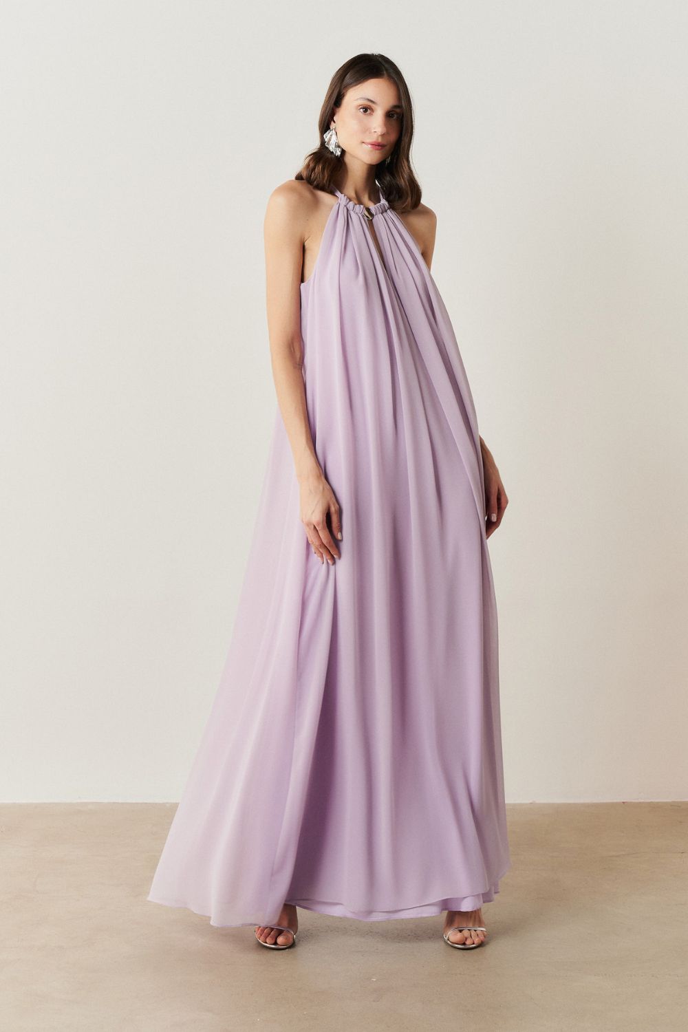 Vestido Longo com Alça Fina Ajustável - Adélia Lillás